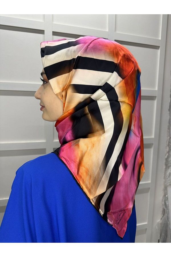 LA BOUTIQUE-Bursa Silk Vegan Scarf 1374 Orange 1