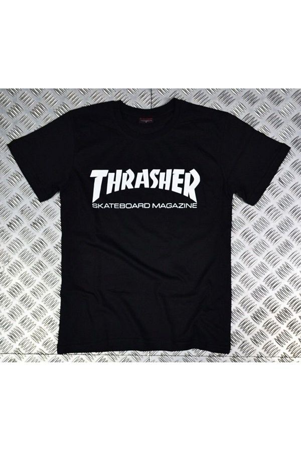 White and black thrasher shirt on sale