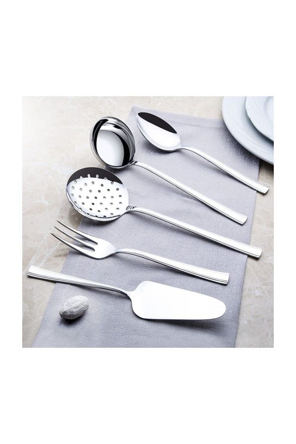 Nehir-5-Piece Plain Serving Set: Colander Spatula, Cheese Rake, Spoon and Fork 1