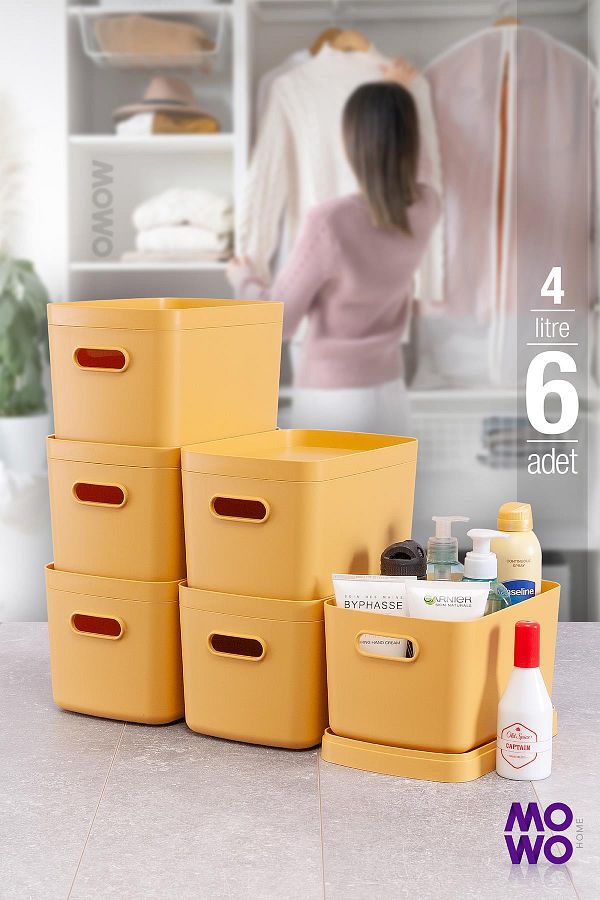 Mowo Home-Alegra 6 Pieces 4 Lt Mustard - Decorative and Storage Box, Multi-Purpose Cabinet Organizer Box with Lid 1