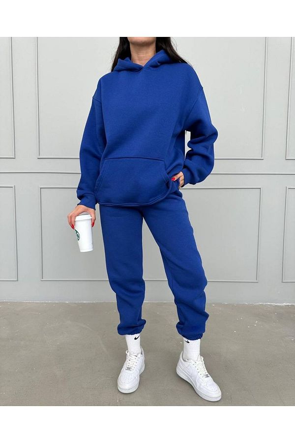 DUBU BUT K Basic Plain Tracksuit Set Sweatshirt Jogger Sax Blue Oversize Hooded