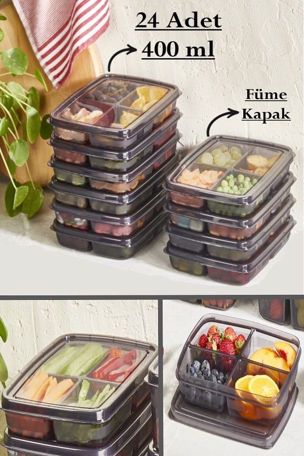 Bayev-Smoked 24 Pieces 400 ml 4 Compartment Storage Container - Meat Vegetable Mincer Icebox Organizer 1