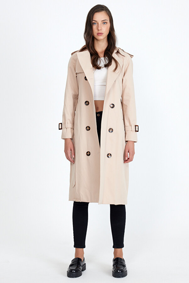 Beige Belted Long Black Coat Emplumeir Black Cashmere Belted Long Coat