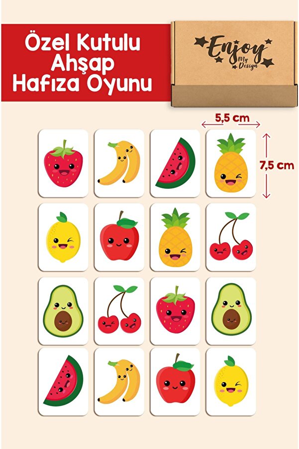 Enjoymydesign Meyveleri Öğreniyorum Ahşap Zeka Kartları Eşleştirme Oyunu Hafıza Kartı Ahşap Eğitici Puzzle Oyuncak