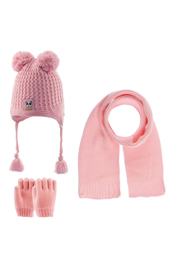 Kitti Baby Girl Kids Scarf Beanie Gloves Set of 3 Trendyol