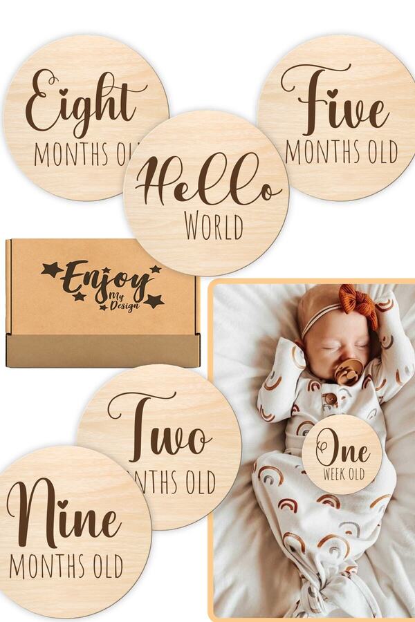 Enjoymydesign Aylık Bebek Plakları Ingilizce Wooden Milestone Cards Bebek Anı Kartları Hamile Kartı Seti