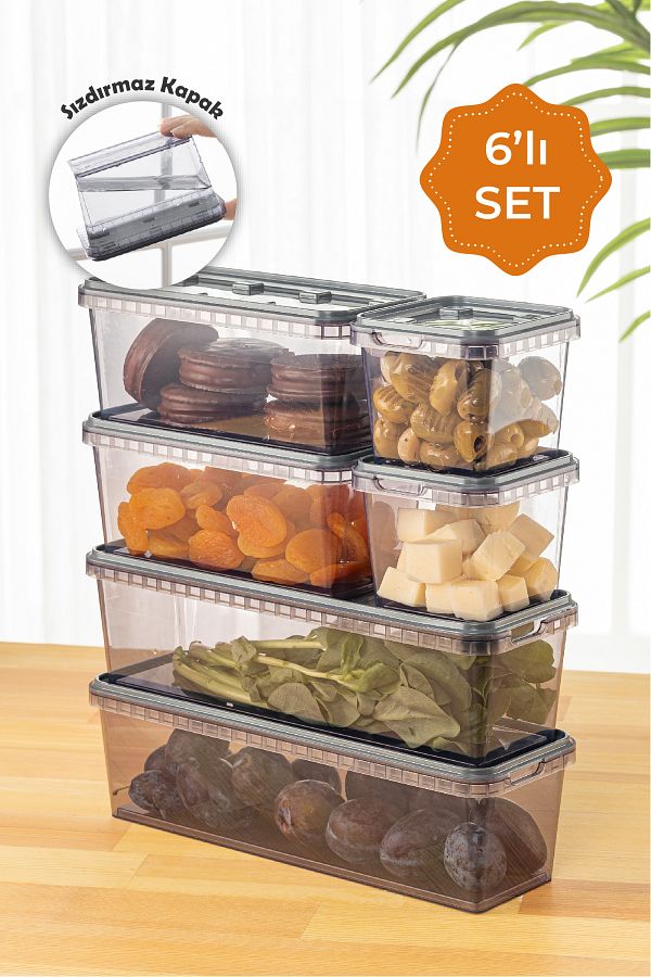 Vienev-6-Piece Anthracite Block Storage Set - 2X(1.4 0.9 0.4 Liter) Leak Proof Container 1
