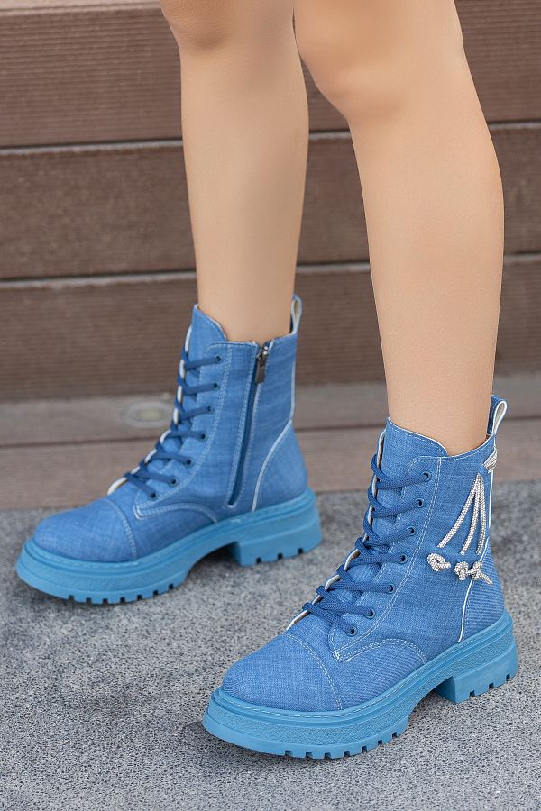 Flat blue boots shop