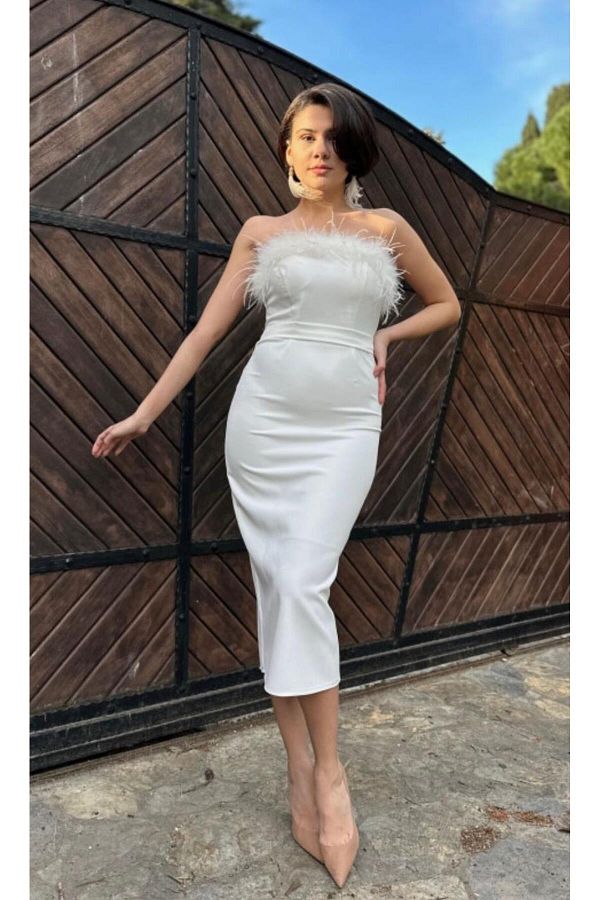 YAREN GENC Evening Prom Dress Ecru Pencil skirt Trendyol