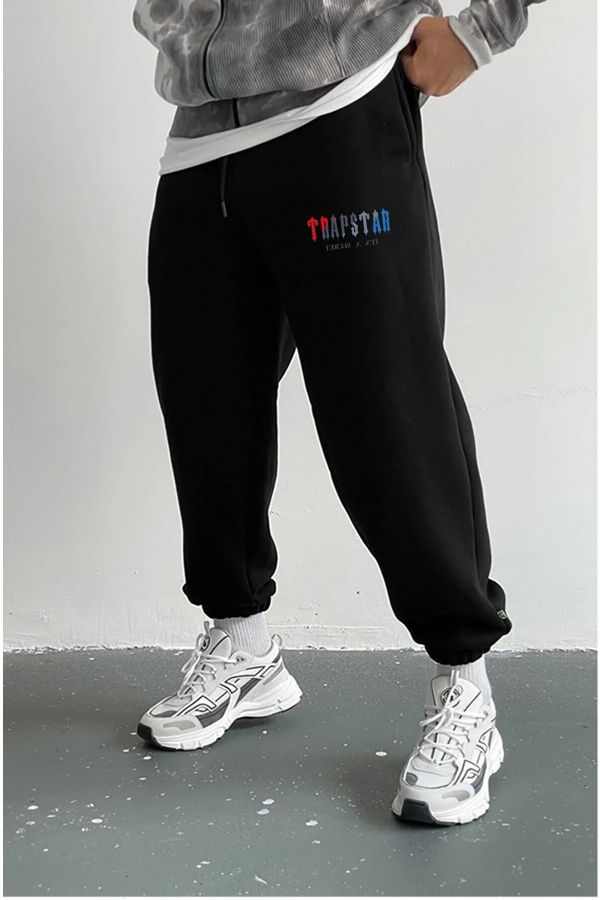 AMMA Unisex Black Trapstar Ribbed Sweatpants with Elastic Legs