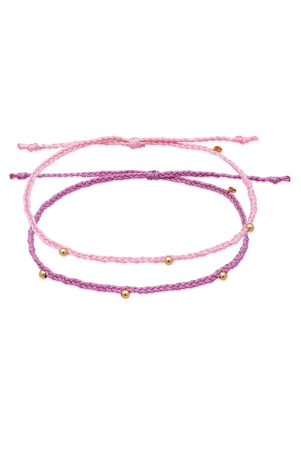 ELLI-Fußschmuck Nylon Bändchen Zopfdesign Perlen 2er Set 925 Silber 1