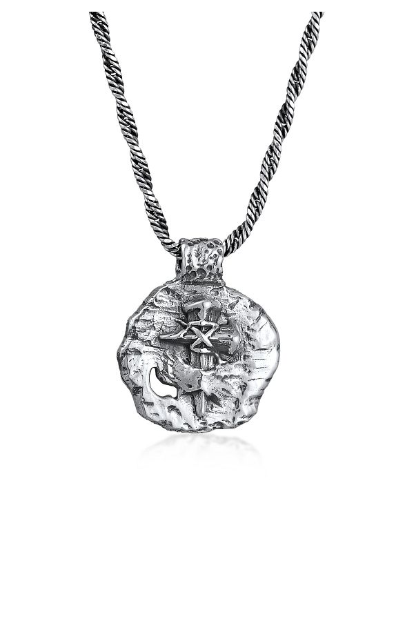 KUZZOI-Halskette Herren Münze Antik Kreuz Oxidiert 925 Silber 1