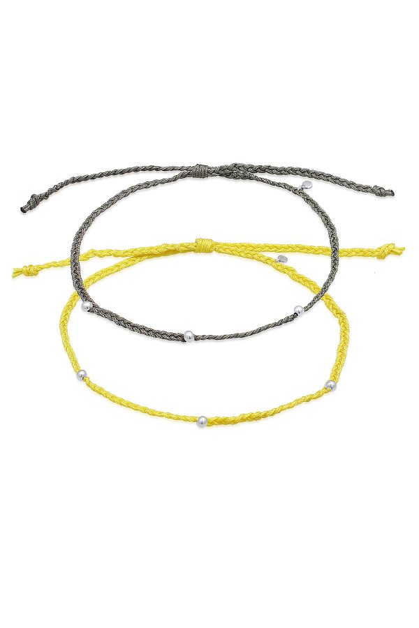 ELLI-Fußschmuck Nylon Bändchen Zopfdesign Perlen 2er Set 925 Silber 1