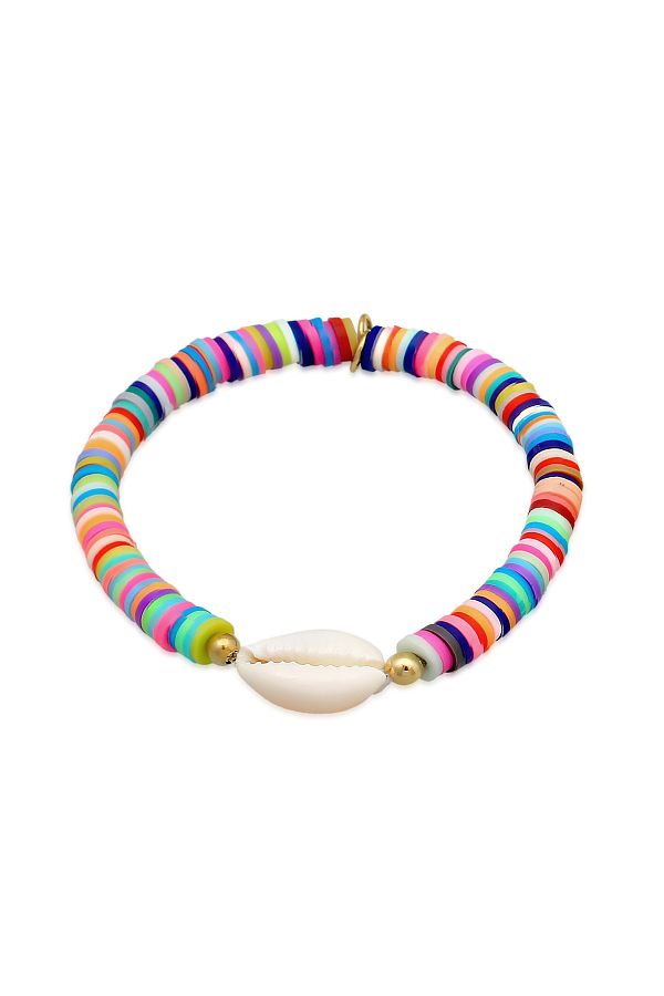 ELLI-Heishi Perlen Bunt Kauri Muschel – 925 Silb Armband 1