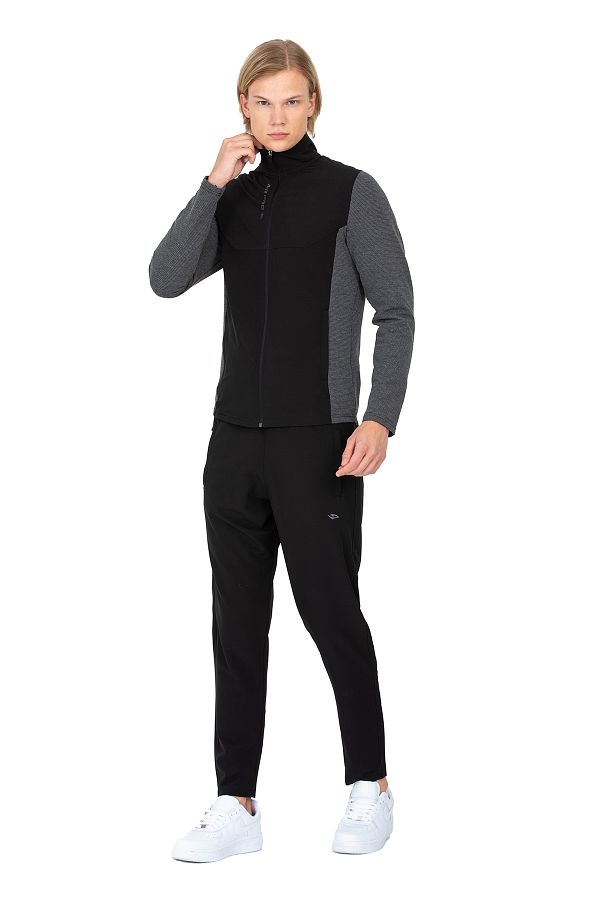 DYNAMO-Men's Anthracite Stand Collar Straight Leg Garni Fabric Tracksuit Set AS-312 1