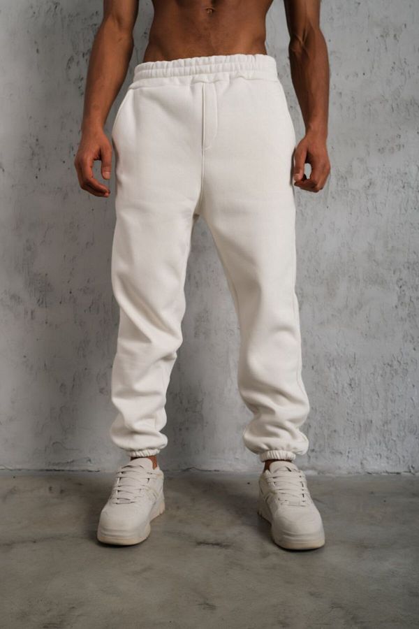 Mhm-Unisex 3 Thread Fabric Elastic Leg Plain White Sweatpants 1