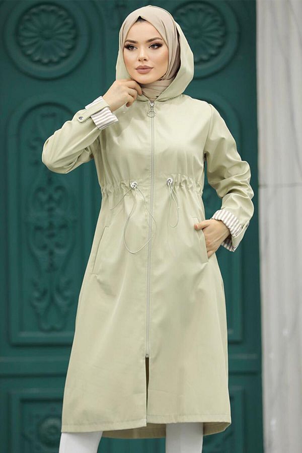 Neva Style Hooded Light Khaki Hijab Trench Coat 613AHK Trendyol