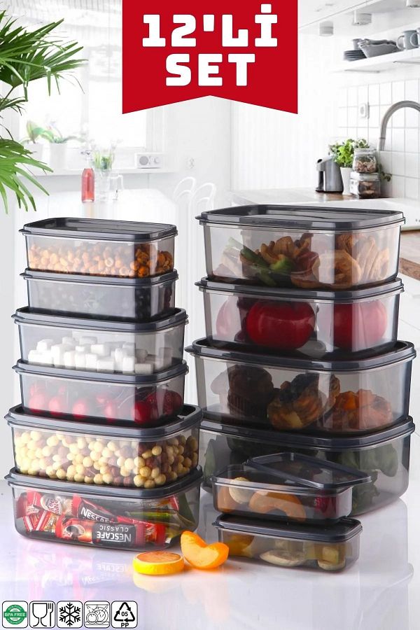 Open Home Concept-Set of 12 Rectangular Storage Container Set - Platinum Series 1