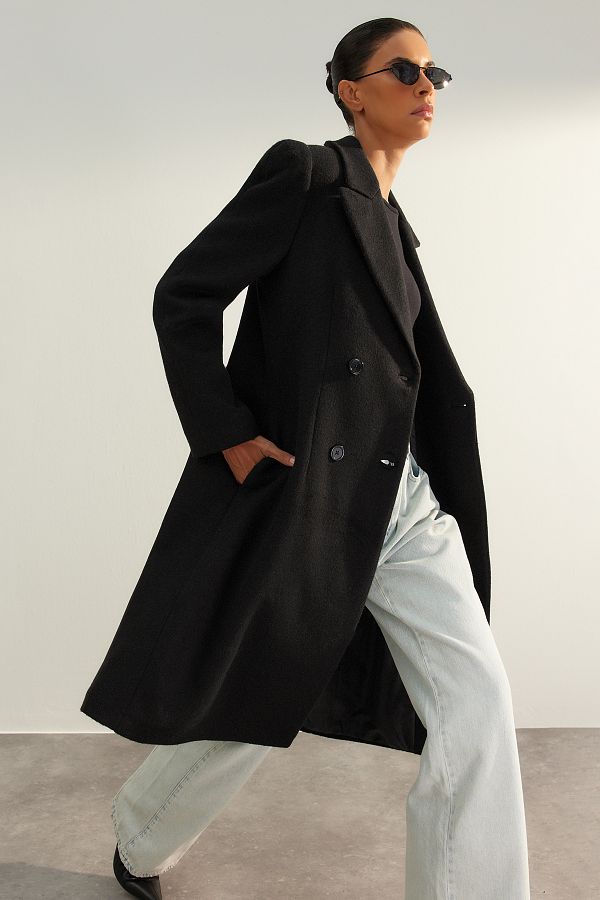 Trendyol Collection-Palton oversize de lână neagră - TWOAW24KB00172 1