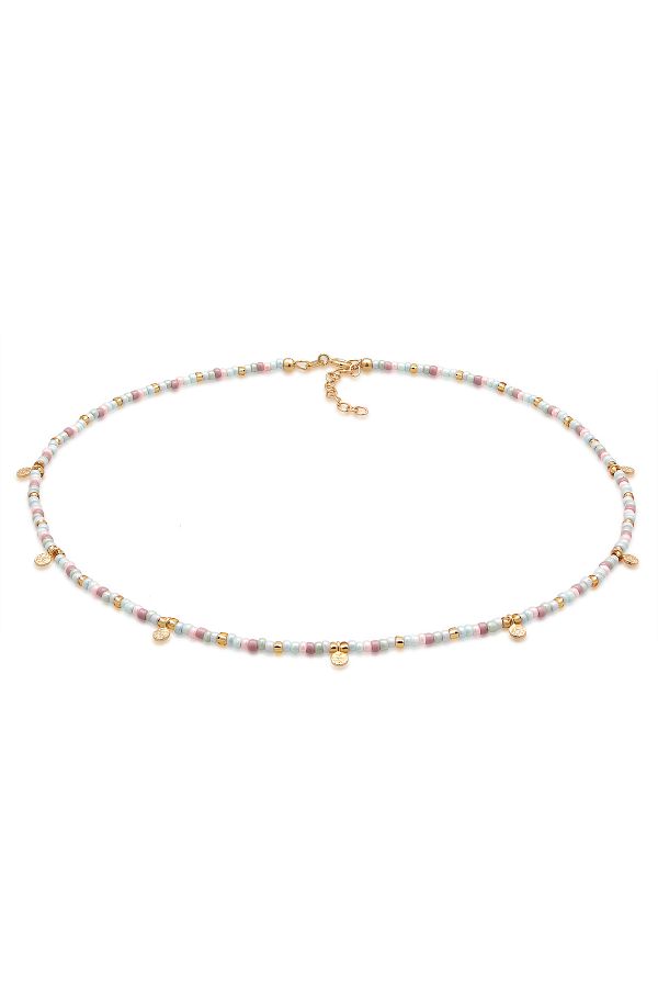 ELLI-Vergoldet Halskette aus 925er Silber – Plättchen Cam Bead Bunt 1