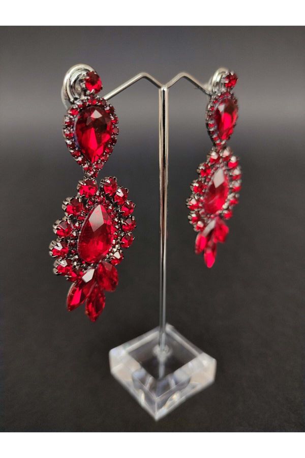 Turkay Aksesuar Burgundy Crystal Stone Henna Wedding Bridal Earrings Trendyol