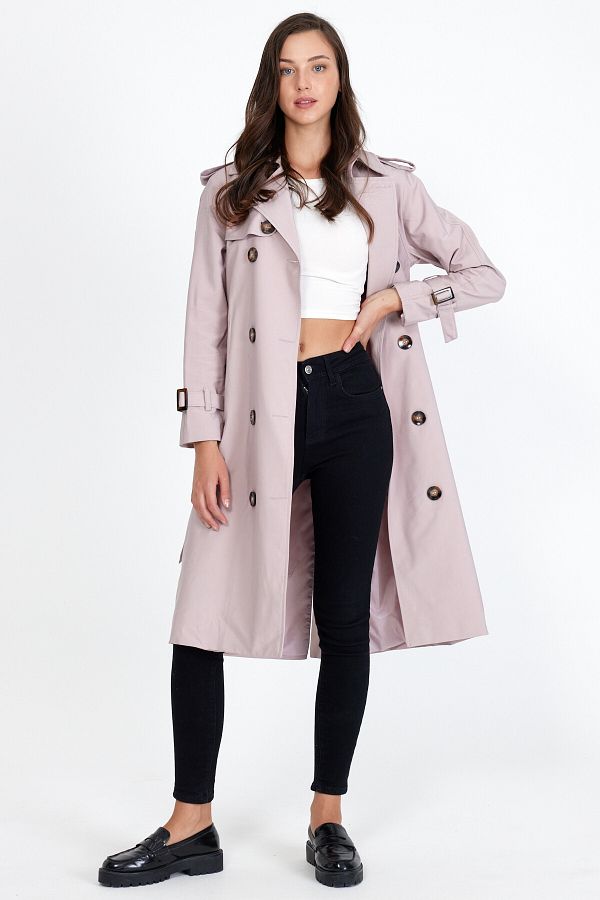 Sporting Women s Stone Gray Coated Lined Waterproof Belted Long Trench Coat Trendyol