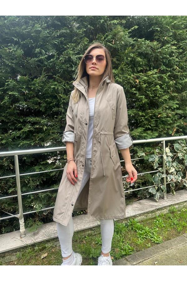 MODALITE Dark Beige Long Water Repellent Trench Coat Trendyol