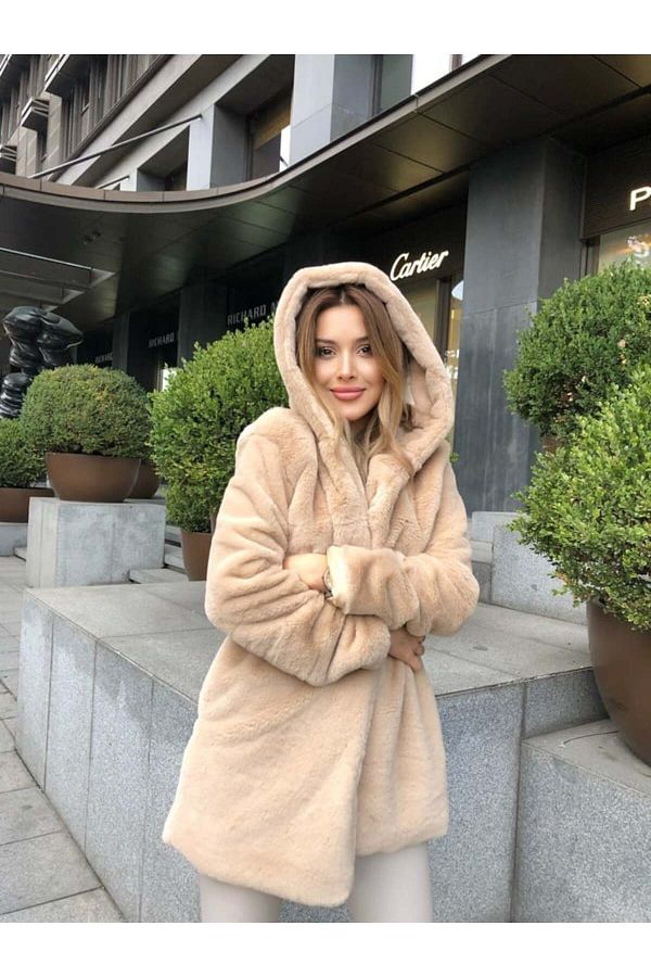 Soft fur coat with hood clearance