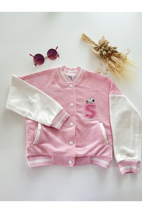 Swor Baby Pink Varsity Jacket Dog Printed Trendyol