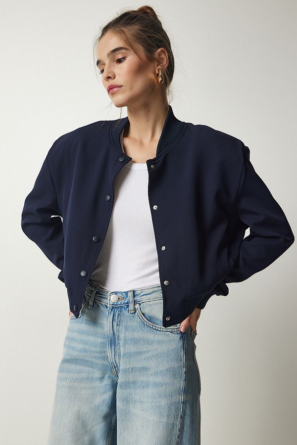 Women's navy bomber jacket outlet