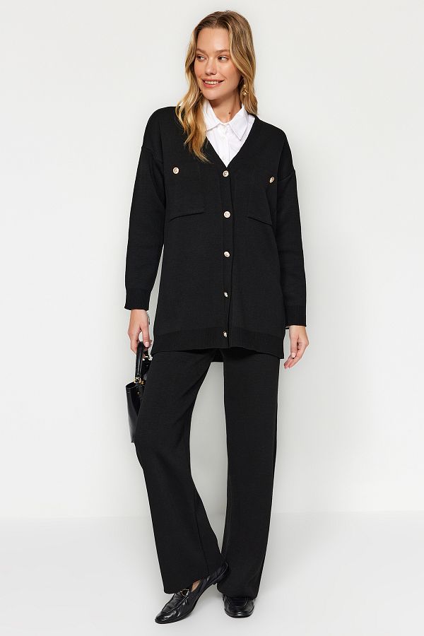Trendyol Modest-Μαύρο Σετ Πλεκτά Ζακέτα και Παντελόνι - TCTAW24US00048 1