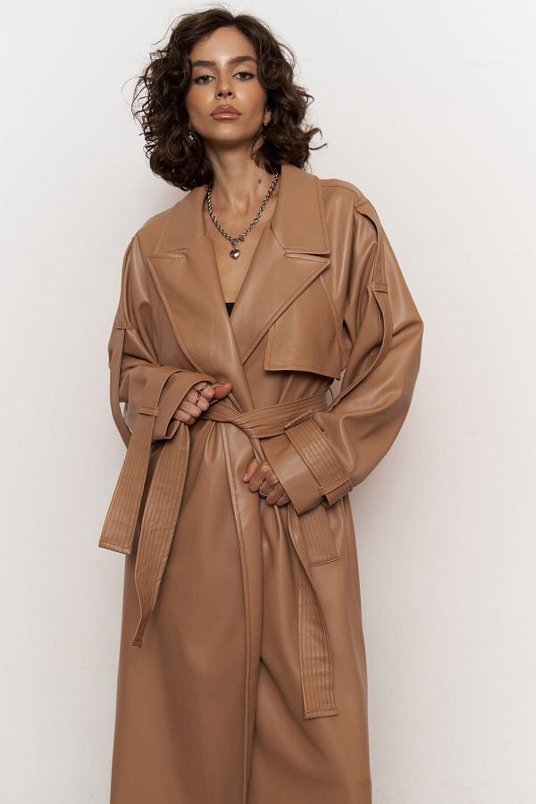 MA COLLECT ON Layton Mink Leather Trench Coat Trendyol