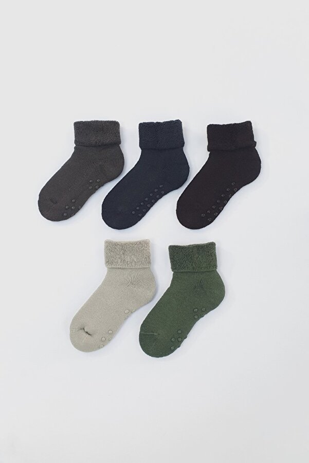 MEM SOCKS 5'li Kaydırmaz Havlu Bebek/çocuk Çorabı