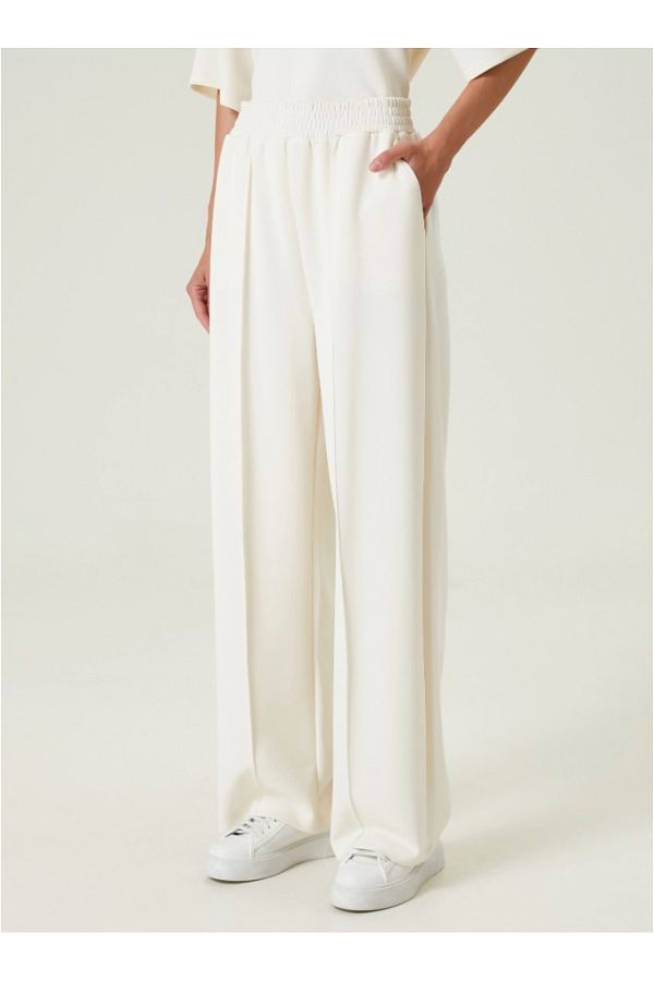Leinas Official White Wide Cut Jersey Pants Trendyol