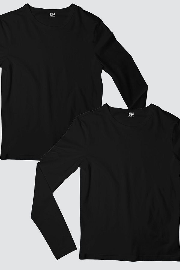 ROCKANDROLL-Plain Black Long Sleeve Women's T-shirt Eco Pack of 2 1