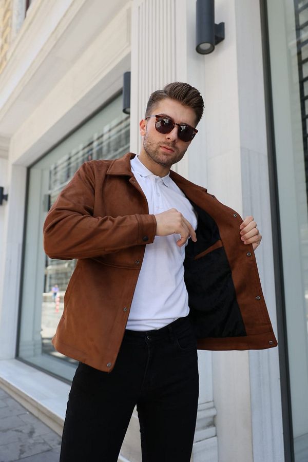Wild Flower Men s Spring Nubuck Jacket Fully Fitted Nubuck Jacket with Stylish Snap Buttons Trendyol