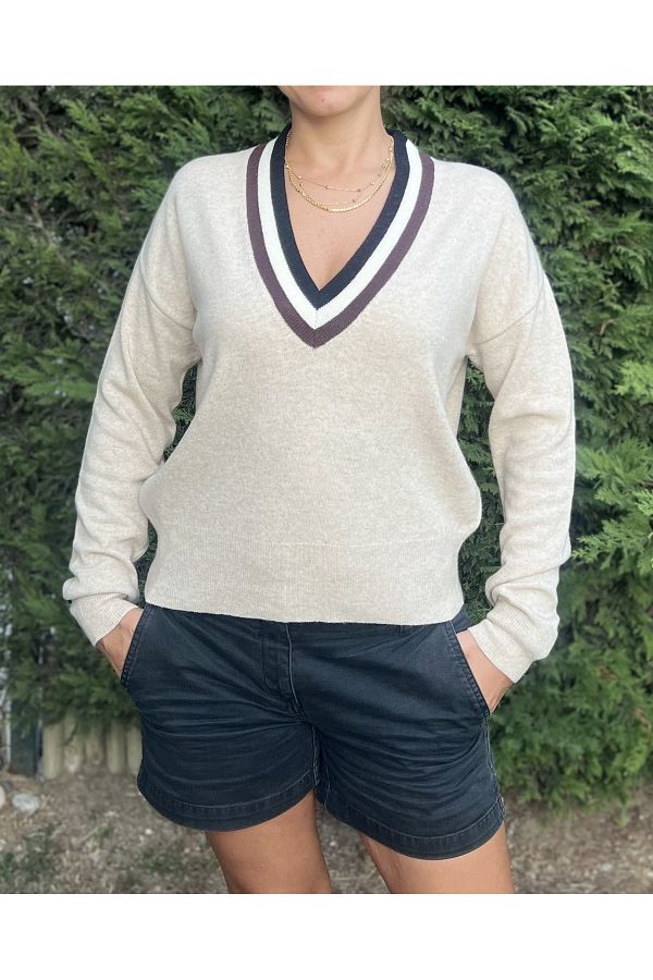 TRUIN-Women's V-Neck Cashmere Blended Knitwear Sweater 1