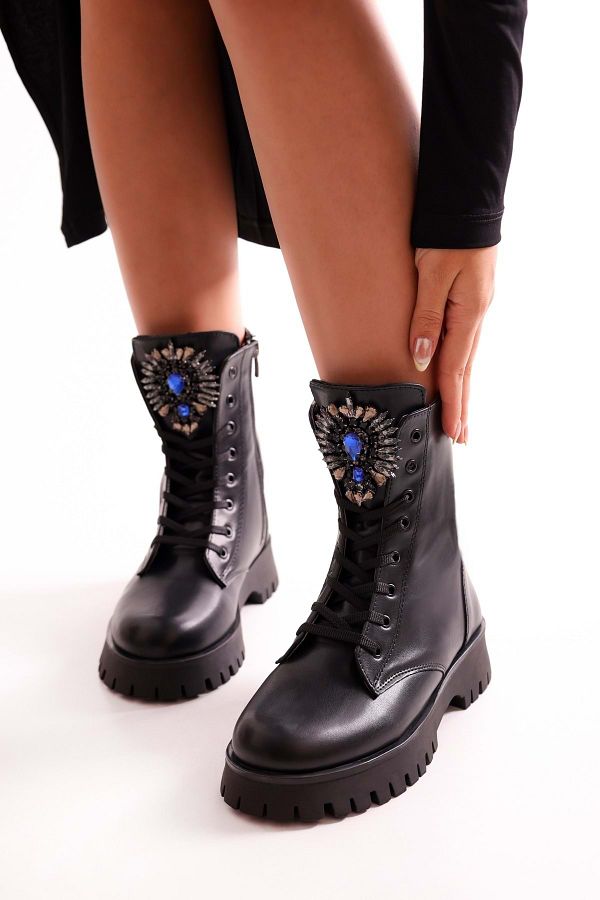 Shoeberry Women s Elaine Black Stone Boots Black Skin Trendyol