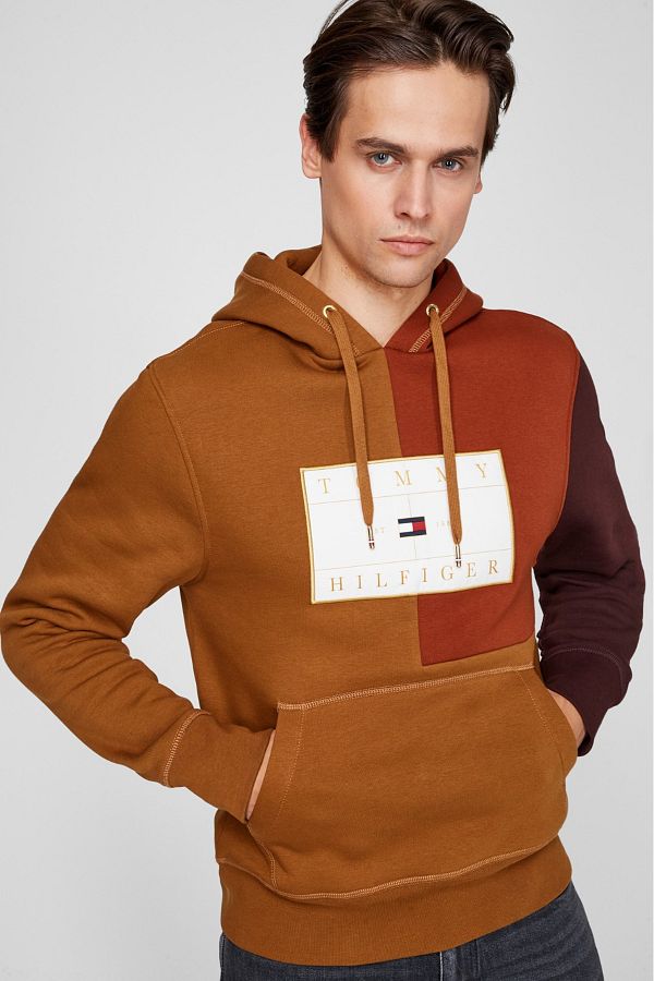 Tommy Hilfiger Men s brown hoodie ICON COLORBLOCK MW0MW20141