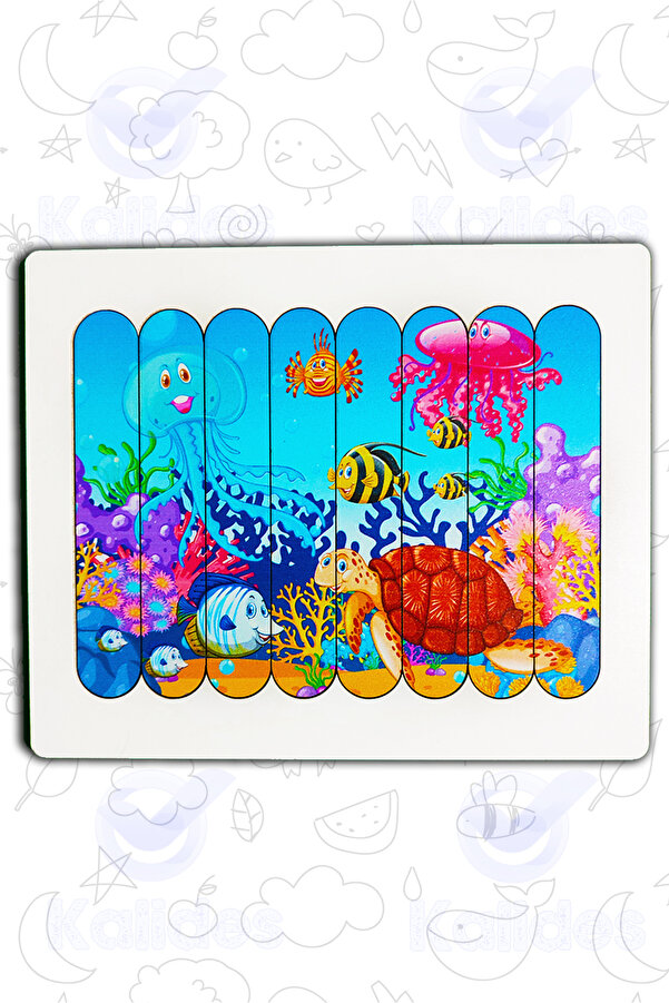 kalides Montessori Eğitici Ahşap Puzzle - Şerit Puzzle - Denizaltı Hayvanları