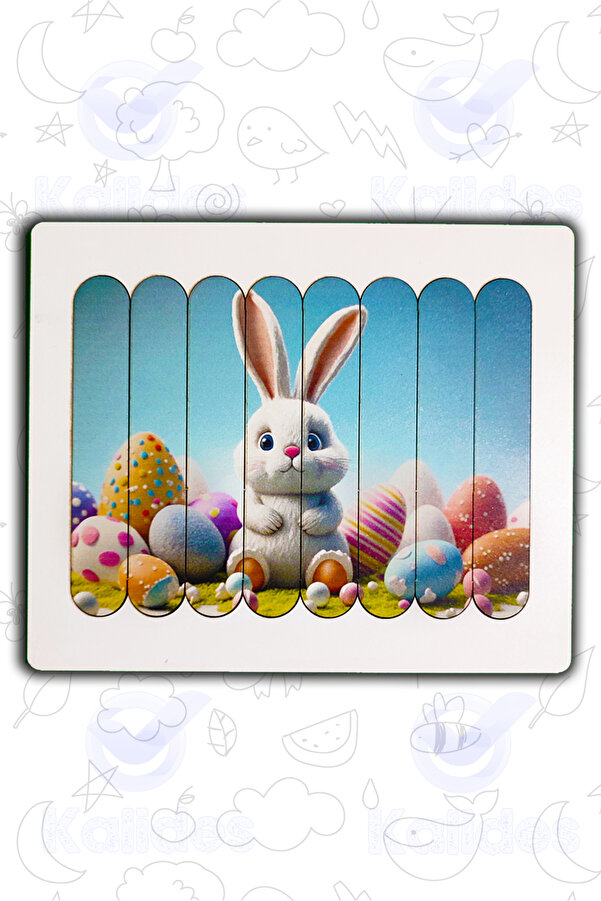 kalides Montessori Eğitici Ahşap Puzzle - Şerit Puzzle - Paskalya Tavşanı
