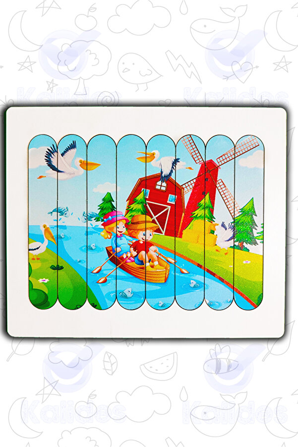 kalides Montessori Eğitici Ahşap Puzzle - Şerit Puzzle - Çiftlik