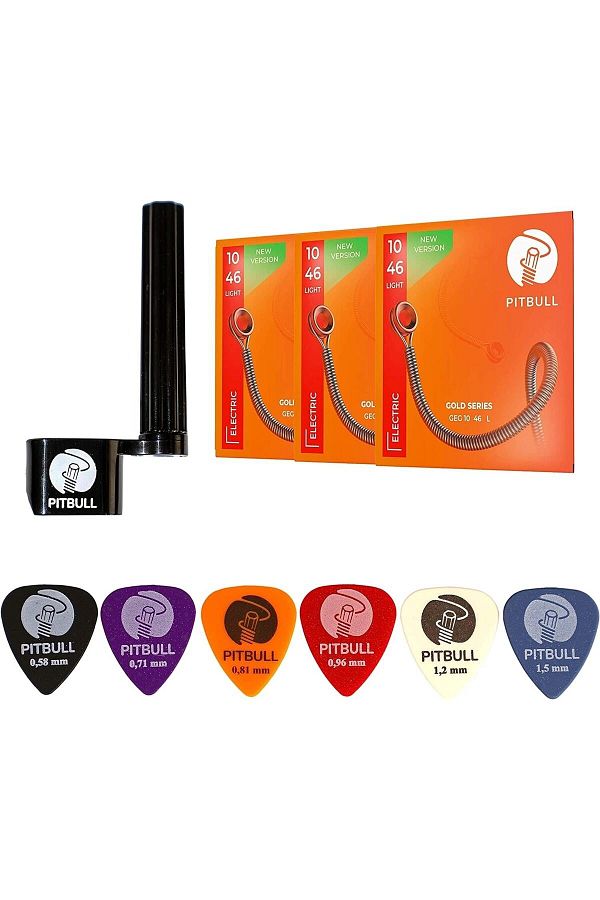 Pitbull Strings-Gold Series Electric Guitar String 3 SET (String Winder + 10 Picks) GEG 10-46 L 3PSWP 1