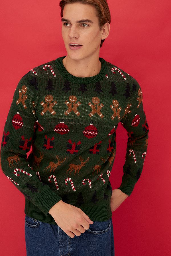 Trendyol Collection Christmas Emerald Green Crew Neck Knitwear Sweater TMNAW21KZ1365 Trendyol
