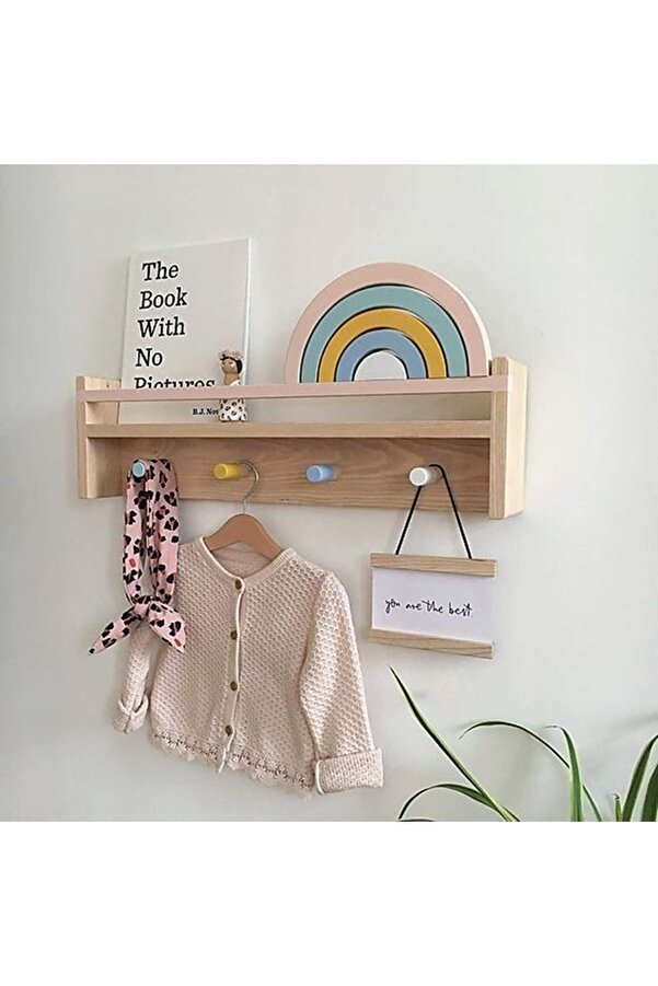 Vegüba Ahşap Çocuk Odası Bebek Odası Montessori Raf, Kitaplık, Askılık