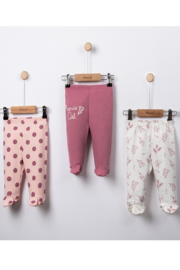 dubi baby kız bebek pudra çiçek desenli seattle tek boy 3'lü bebe patikli alt