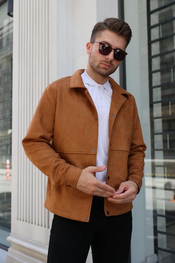 Wild Flower Men s Spring Nubuck Jacket Fully Fitted Nubuck Jacket with Stylish Snap Buttons Trendyol
