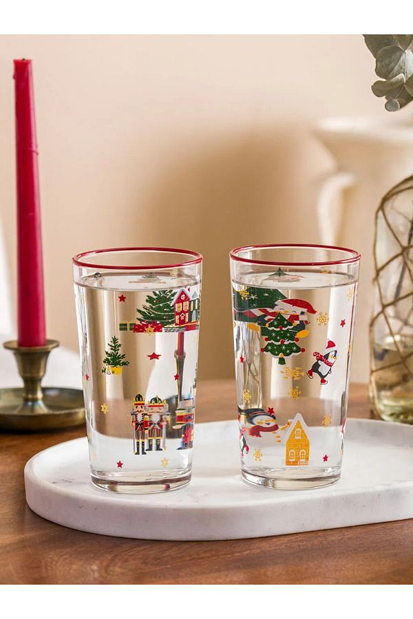 LC Waikiki New Year Themed Glass Cup Set of 2 570 ml Trendyol