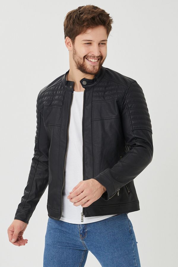 Gavazzi Men s Black Fur Inside Faux Leather Jacket Coat 731 Model Trendyol