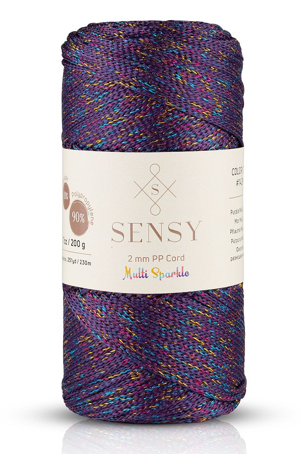 SENSY-Multi Sparkle Glitter Multi Colored 200 gr Polyester Macrame Thread Purple 2 Mm - 230 M 1